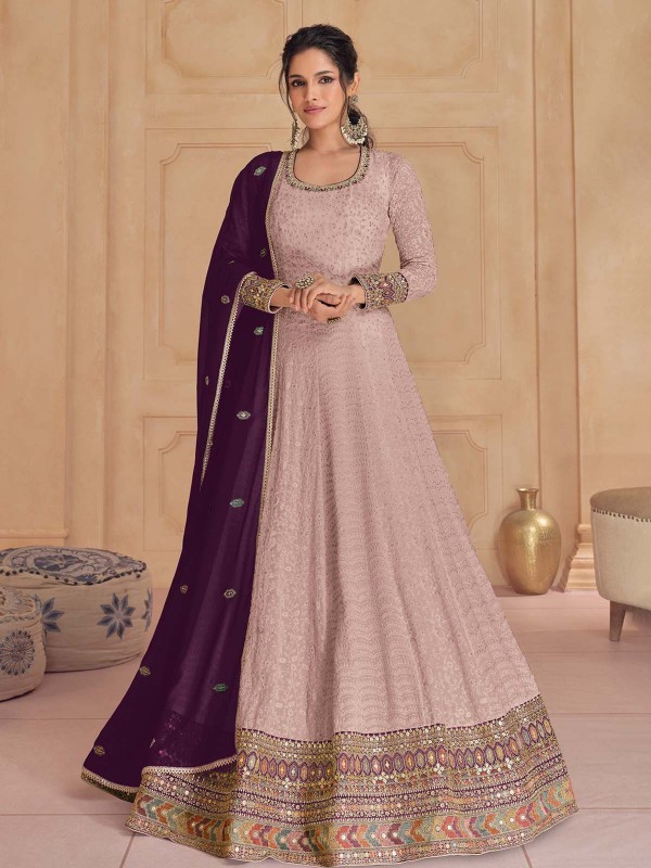 Pale Pink Faux Georgette Designer Anarkali Suit